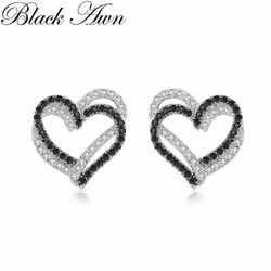 Black Awn Black Stone Heart Stud Earrings