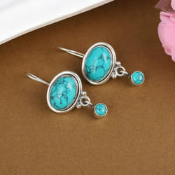 Ethnic Turquoise Earrings Vintage Boho Metallic Green Crystal Drop Earrings For Women Jewelry - silver