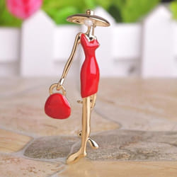 Blucome Fashion Red Paris Girls Brooches Enamel Gold Color Plated Bag Ladies Brooch Pins For Scarf Accessories - Red