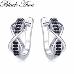BLACK AWN Black Stone Infinity Lucky Bow Hoop Earrings