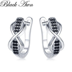 BLACK AWN Black Stone Infinity Lucky Bow Hoop Earrings