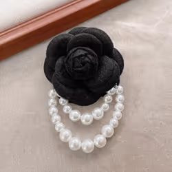 1pc Jewelry Gift Brooch Pin Pearl Tassel Vintage Camellia Flower Fabric Corsage Women's - black