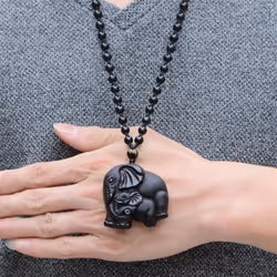 Black Obsidian Wealth Mother Elephant Pendant Necklace Men Women Jewelry Party Accessries Gifts