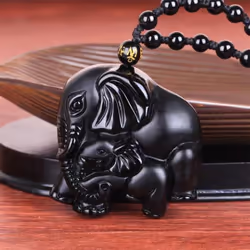 Black Obsidian Wealth Mother Elephant Pendant Necklace Men Women Jewelry Party Accessries Gifts