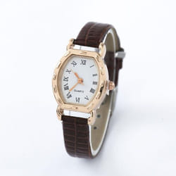 Vintage Simple Women Quartz Watches Clock Retro Fashion Solid Color Faux Leather Thin Band Belt Strap Wrist Watch - coffee