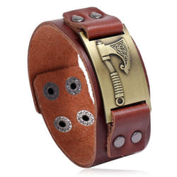 Nordic Viking Battle Axe Cowhide Bracelet Vintage Simple Punk Bracelet Men&apos;s Motorcycle Wide Leather Bracelet - brown, 23.5CM