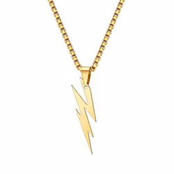 Men Pendant Necklace Unisex Chain Solid Color Thunder Flash Shape Neck Decoration Hip Hop - golden