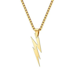 Men Pendant Necklace Unisex Chain Solid Color Thunder Flash Shape Neck Decoration Hip Hop - golden