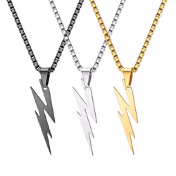 Men Pendant Necklace Unisex Chain Solid Color Thunder Flash Shape Neck Decoration Hip Hop - golden