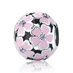 925 Sterling Silver Bead White Pink Enamel Primrose Meadow Charm Fit Bracelet Necklace Diy Women Jewelry - pink