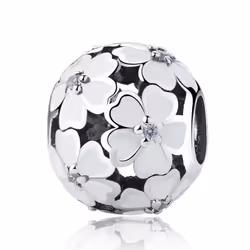 925 Sterling Silver Bead White Pink Enamel Primrose Meadow Charm Fit Bracelet Necklace Diy Women Jewelry - white