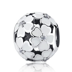 925 Sterling Silver Bead White Pink Enamel Primrose Meadow Charm Fit Bracelet Necklace Diy Women Jewelry - white