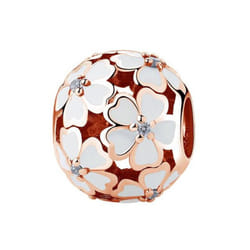 925 Sterling Silver Bead White Pink Enamel Primrose Meadow Charm Fit Bracelet Necklace Diy Women Jewelry - rose gold