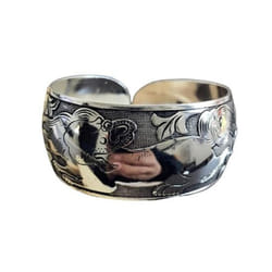 Women Vintage Ethnic Style Open Jewelry Tibetan Bangle Wide Cuff Bracelet - Lion