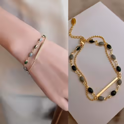 Women Charm Bracelets For Women Gold Color Beaded Chain Double Layered Adjustable Bracelet Jewelry Gift