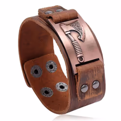 Nordic Viking Battle Axe Cowhide Bracelet Vintage Simple Punk Bracelet Men&apos;s Motorcycle Wide Leather Bracelet - atomic t ...