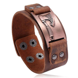 Nordic Viking Battle Axe Cowhide Bracelet Vintage Simple Punk Bracelet Men&apos;s Motorcycle Wide Leather Bracelet - atomic tangerine, 23.5CM