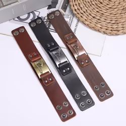 Nordic Viking Battle Axe Cowhide Bracelet Vintage Simple Punk Bracelet Men&apos;s Motorcycle Wide Leather Bracelet - atomic tangerine, 23.5CM