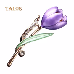 Fashion Lady Tulip Brooch Crystal Stone Decor Flower Pin Elegant Suit Breastpin Decoration - purple
