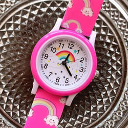 New Rainbow Cloud Printed Silicone Band Children Watch Girl Cute Cartoon Quartz Watches Boys Girl Watch - rose red