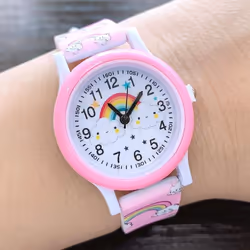 New Rainbow Cloud Printed Silicone Band Children Watch Girl Cute Cartoon Quartz Watches Boys Girl Watch - pink