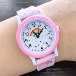 New Rainbow Cloud Printed Silicone Band Children Watch Girl Cute Cartoon Quartz Watches Boys Girl Watch - pink