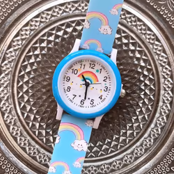 New Rainbow Cloud Printed Silicone Band Children Watch Girl Cute Cartoon Quartz Watches Boys Girl Watch - pink