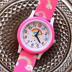 New Rainbow Cloud Printed Silicone Band Children Watch Girl Cute Cartoon Quartz Watches Boys Girl Watch - pink