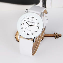 Women&apos;s Fashion Simple Leather Clock Watches Women Dress Casual Analog Quartz Wristwatch - white