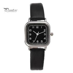 Women Quartz Watch Square Dial Soft Faux Leather Strap Accurate Adjustable Pin Buckle Students Girls Wristwatch Fashion Jewelry Birthday Gift - black