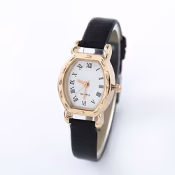 Vintage Simple Women Quartz Watches Clock Retro Fashion Solid Color Faux Leather Thin Band Belt Strap Wrist Watch - black