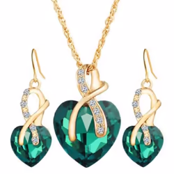 1 Set Women Necklace Set Exquisite Decoration Women Popular Lightweight Sparkling Choker Necklace Earrings For Prom - green
