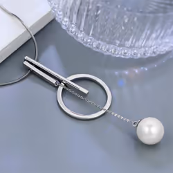 Women Circle Bar Pendant Sweater Chain Necklace