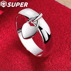 925 Sterling Silver Heart Lock Ring Jewelry - 8#