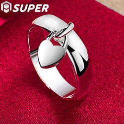 925 Sterling Silver Heart Lock Ring Jewelry - 8#