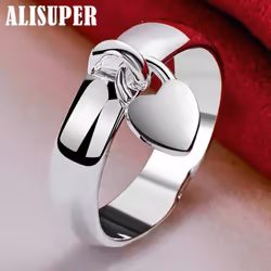 925 Sterling Silver Heart Lock Ring Jewelry - 8#