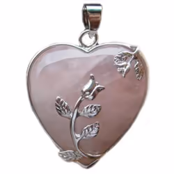 Women&apos;s Rose Quartz Alloy Flower Necklace Pendant Heart Inlaid Charm Jewelry