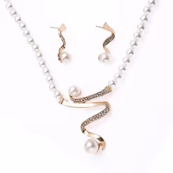 Rhinestone Faux Pearl Beaded Necklace Stud Earrings Bridal Wedding Jewelry Set
