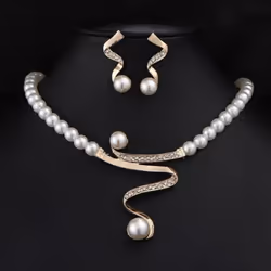 Rhinestone Faux Pearl Beaded Necklace Stud Earrings Bridal Wedding Jewelry Set