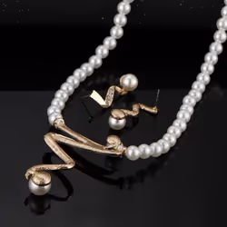 Rhinestone Faux Pearl Beaded Necklace Stud Earrings Bridal Wedding Jewelry Set