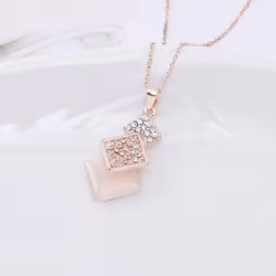 Women Squares Shape Pendant Chain Necklace Earrings Jewelry Set