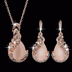 Women Squares Shape Pendant Chain Necklace Earrings Jewelry Set
