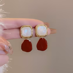 French Retro Elegant Water Drop Wine Red Female Earrings Ladies Earrings Christmas Gift Jewelry