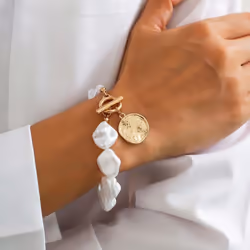 &quot;european & American Irregular Pearl Necklace: Luxurious Metallic Clavicle Chain Set&quot; - gold,white, Bracelet 2580