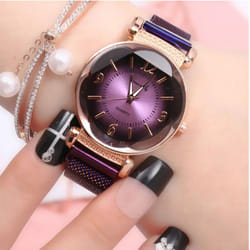Women Watch Fashion Wild New Watch Milan Magnet Buckle Luxury Fashion Ladies Geometric Roman Numeral Quartz Movement Watch - purple