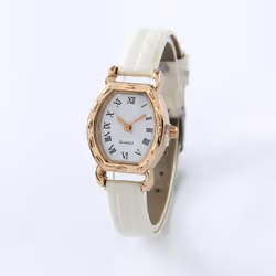 Vintage Simple Women Quartz Watches Clock Retro Fashion Solid Color Faux Leather Thin Band Belt Strap Wrist Watch - white