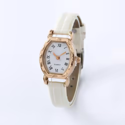 Vintage Simple Women Quartz Watches Clock Retro Fashion Solid Color Faux Leather Thin Band Belt Strap Wrist Watch - white