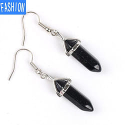 European And American Popular Classic Earrings Natural Crystal Semi Gem Pendant In Hexagonal Prism Bullet Head Earrings - bluesand