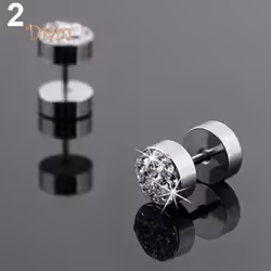 Sp 2 Pcs Men Barbell Punk Stainless Steel Crystal Stone Ear Stud Earrings Jewelry Trinket - silver