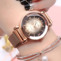 Women Watch Fashion Wild New Watch Milan Magnet Buckle Luxury Fashion Ladies Geometric Roman Numeral Quartz Movement Watch - rose gold